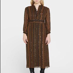 Veronica Beard Borrelli Brown Beaded Maxi Dress - Size 2